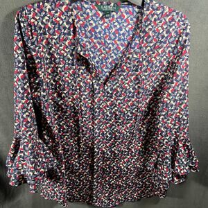 lauren ralph lauren women top small bell geometric tunic popover career colorful